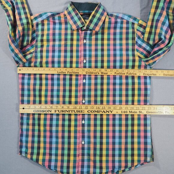 Ziggurat Shirt Mens Extra Large Green Blue Graph Check Flip Cuff Rainbow Maximal - Picture 5 of 10